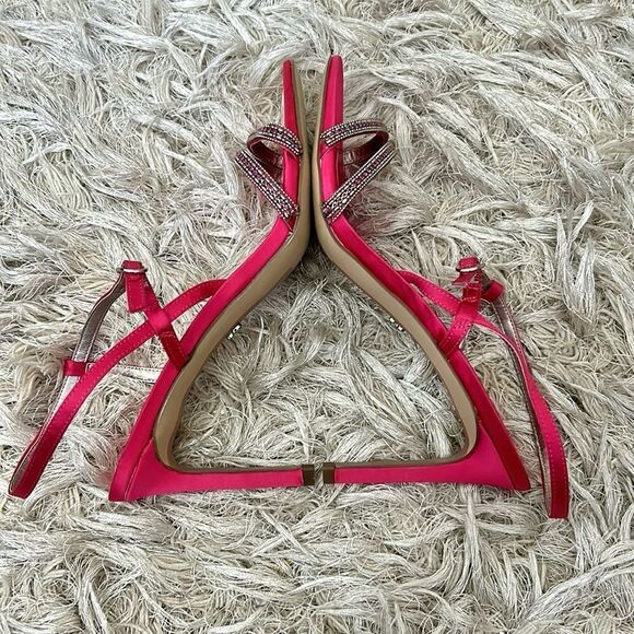 Sam Edelman Daisie Embellished Strappy High Heel Sandals in Fuchsia Satin sz 9.5 - Picture 11 of 14